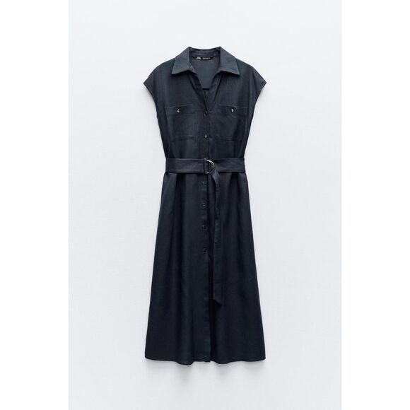 Navy Blue Zara Linen Blend Button Front Belted Sleeveless Flowy Long Dress (NWT) - www.saryalcargochannel.com Navy Blue Zara Linen Blend Button Front Belted Sleeveless Flowy Long Dress (NWT) - www.saryalcargochannel.com